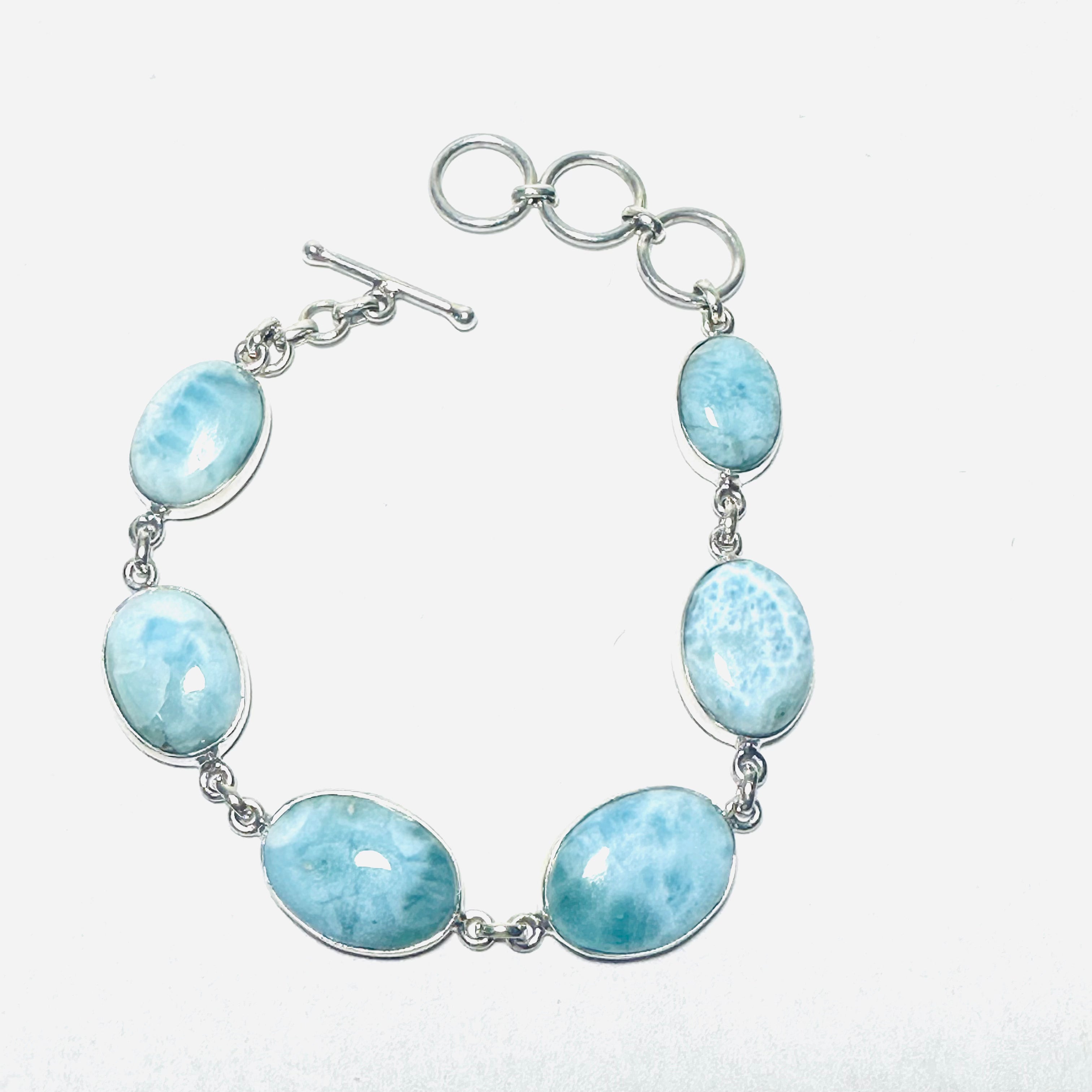 Larimar Bracelet w Silver Dolphin Clasp Sterling Large Nuggets on sale from Dominican Republic Sundance Style Atlantis Stone Pectolite Gemstone