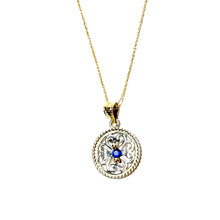 Load image into Gallery viewer, 14kt Gold & Sterling Sapphire Artisan Gate Necklace