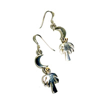 Load image into Gallery viewer, Sterling Silver & 14kt Gold Palmetto & Moon Earrings
