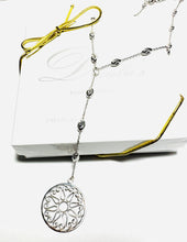 Load image into Gallery viewer, Sterling Artisan Gate & Station Rice Bead Lariat Necklace