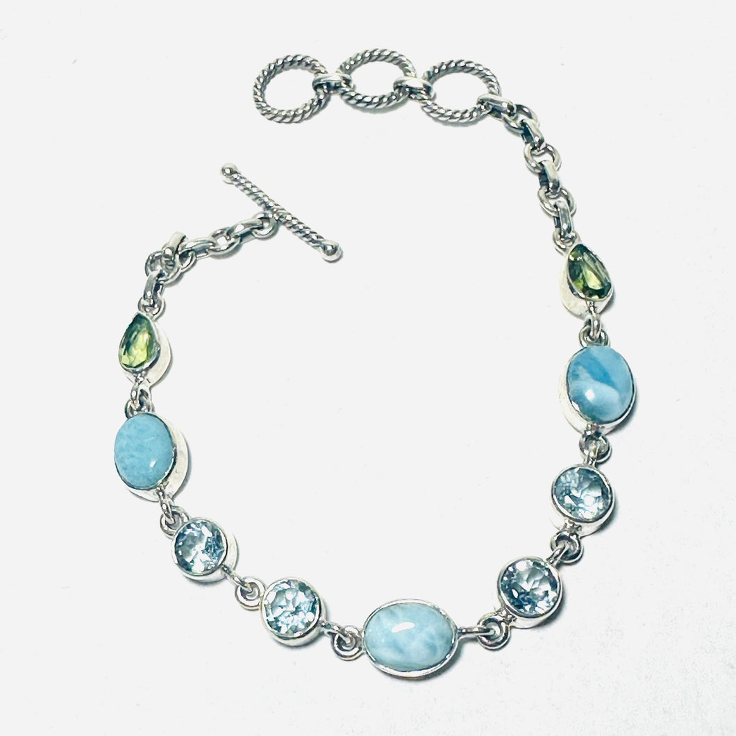 Sterling Larimar & Gemstone Bracelet