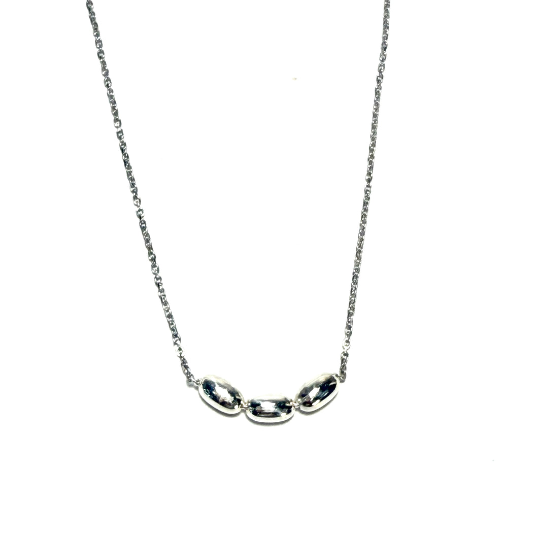 Sterling Triple Rice Bead Necklace