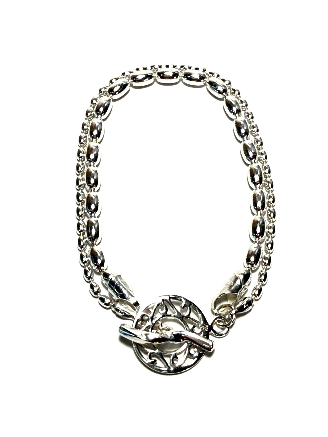 Double Sterling Rice Bead & Gate Toggle Bracelet