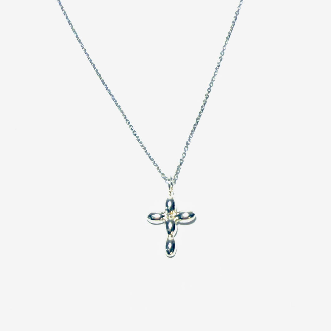Sterling Rice Bead Cross Necklace