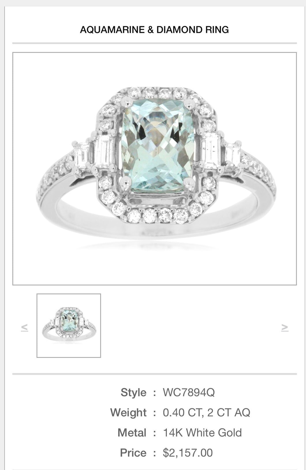 14KT AQUAMARINE & DIAMOND RING