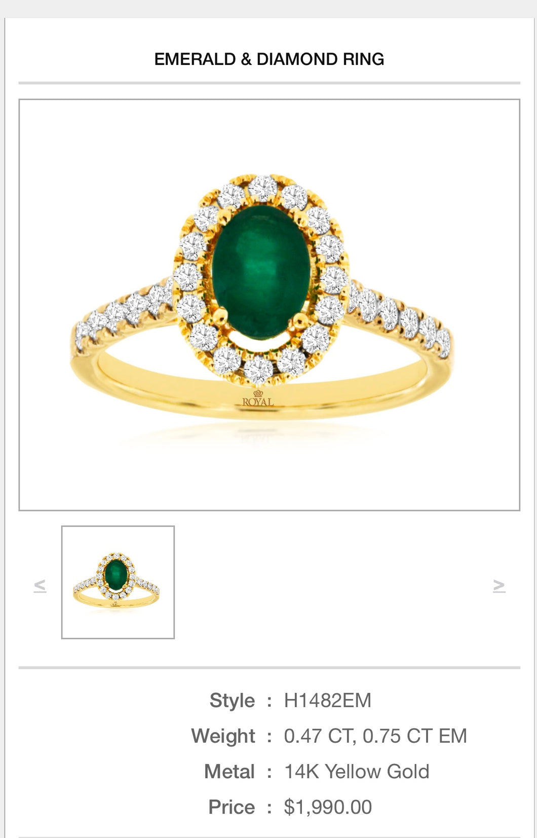 14KT EMERALD & DIAMOND RING