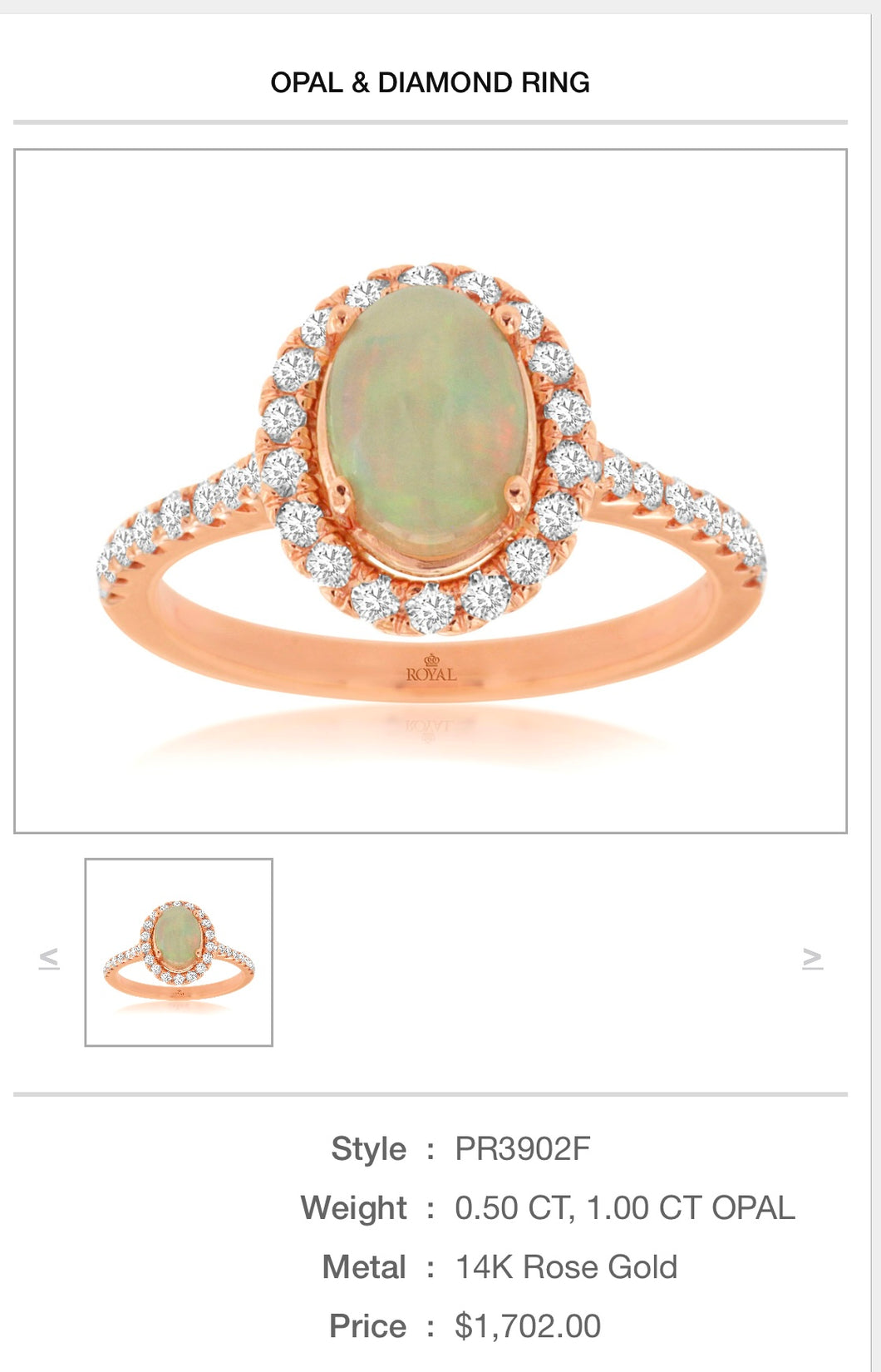 14KT OPAL & DIAMOND RING