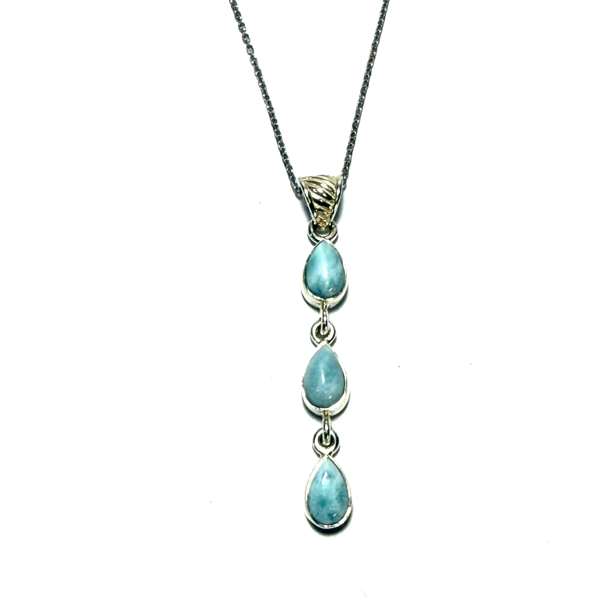 Sterling Triple Drop Larimar Necklace