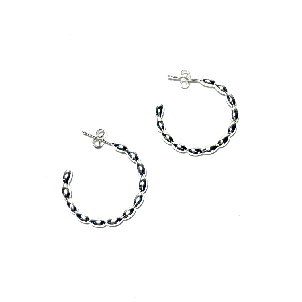 Medium Sterling Rice Bead Hoop Earrings