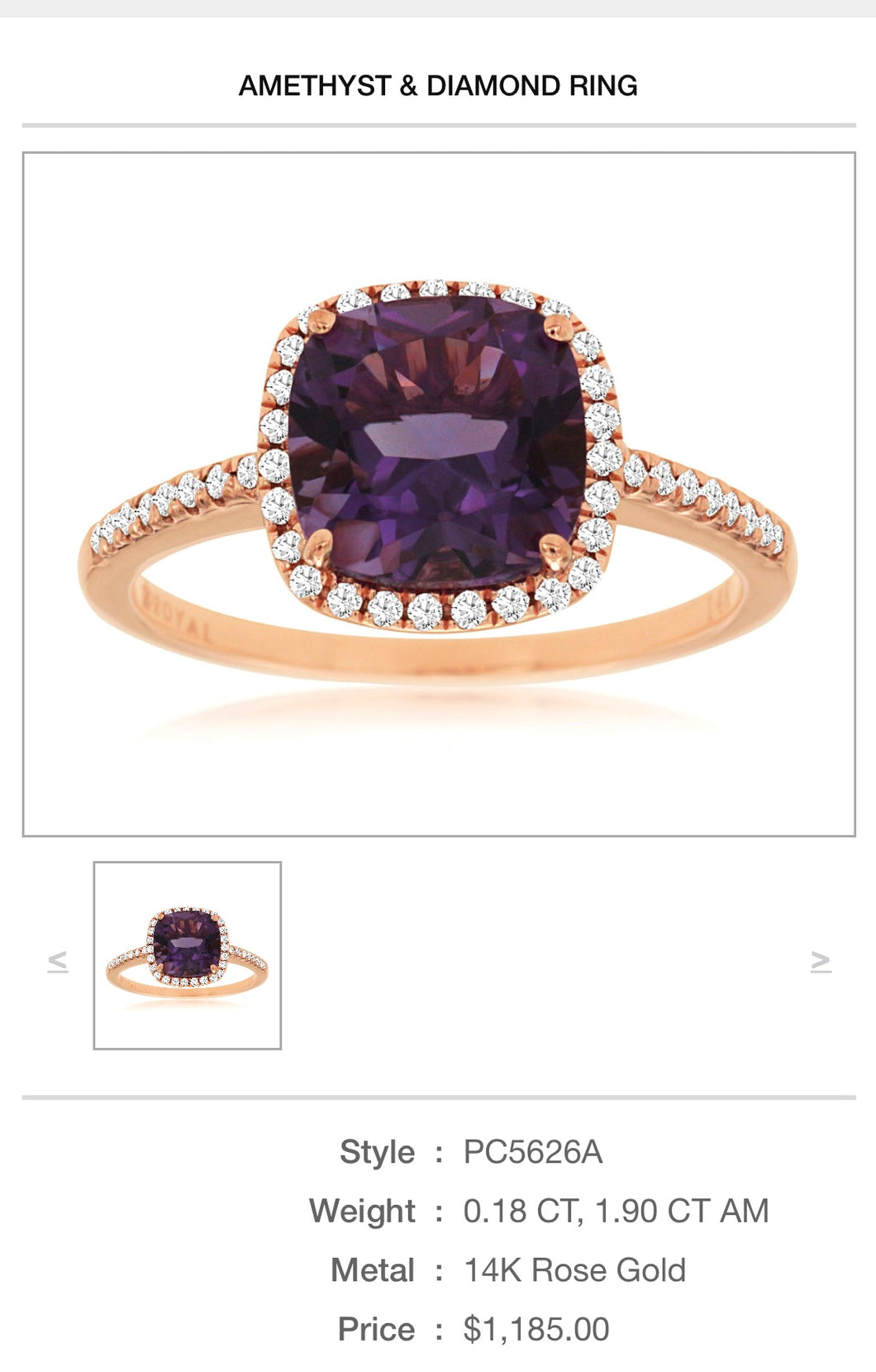 14KT AMETHYST & DIAMOND RING