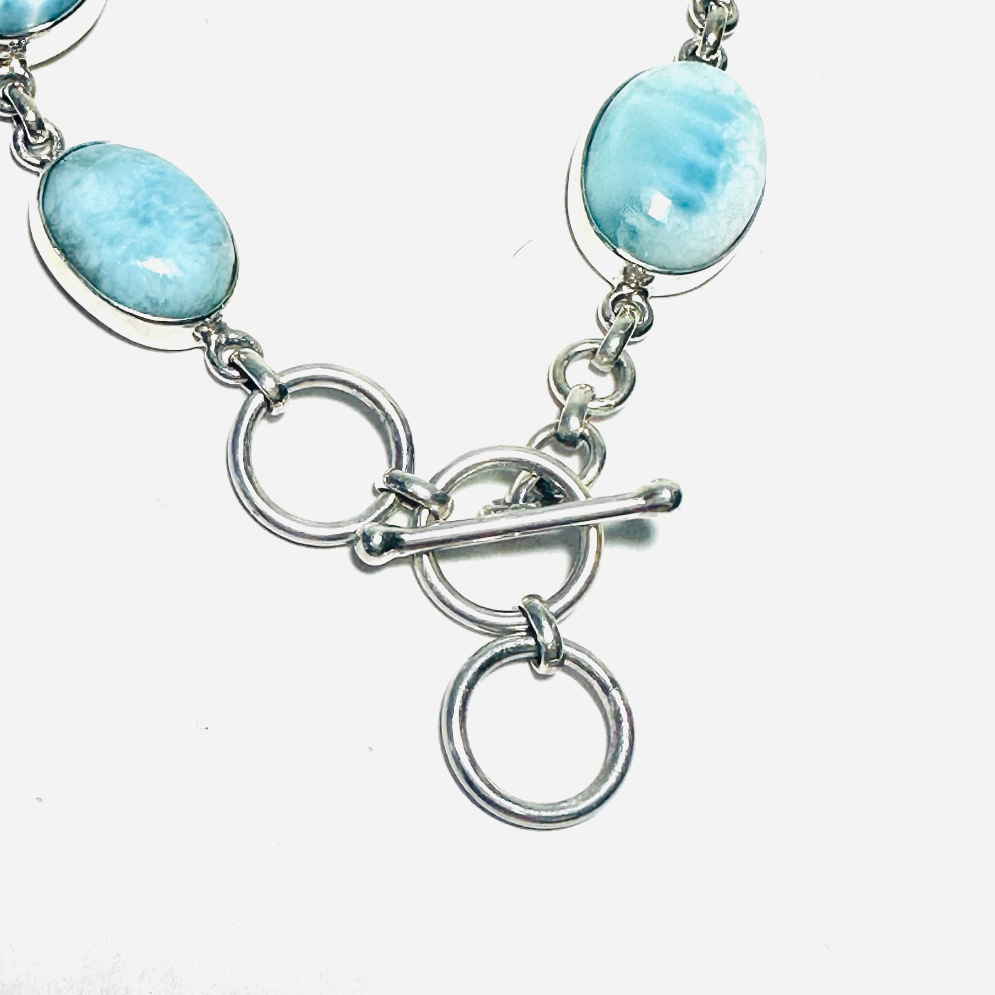 Larimar, Dendritic Agate & Sterling Silver Toggle Bracelet - Handmade, Tarnish Resistant Argentium popular Silver