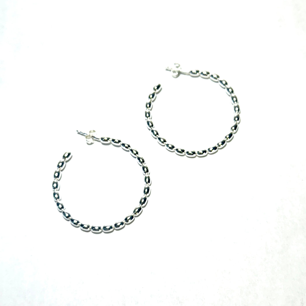 Large Sterling Rice Bead Hoop Earrings