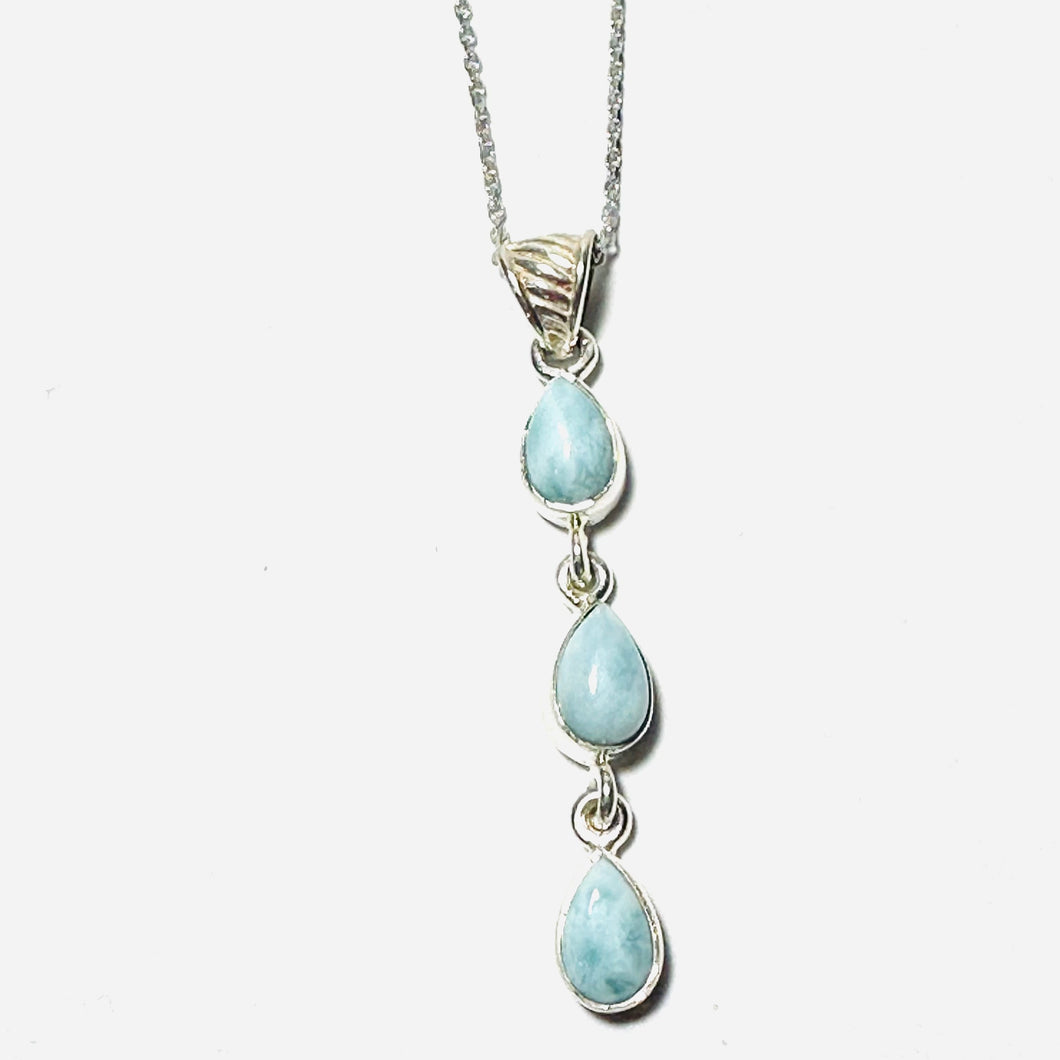 Sterling Tri Drop Larimar Necklace