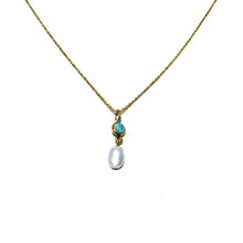 Load image into Gallery viewer, Larimar &amp; Pearl Gold Vermeil Necklace
