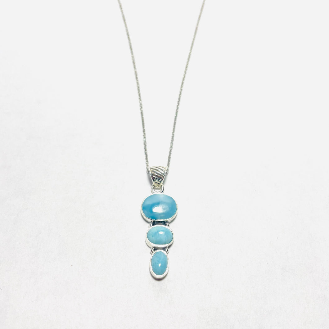 Sterling Triple Drop Larimar Necklace