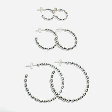 Load image into Gallery viewer, Sterling Large Rice Bead Hoop Earrings
