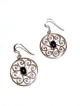 Load image into Gallery viewer, Sterling Artisan Gate &amp; Sapphire Earrings
