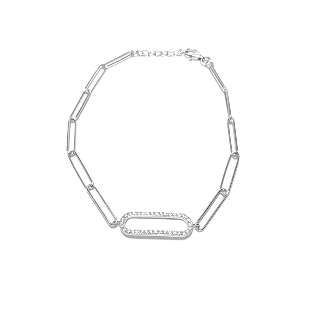 Sterling Paperclip Bracelet With CZ Crystal