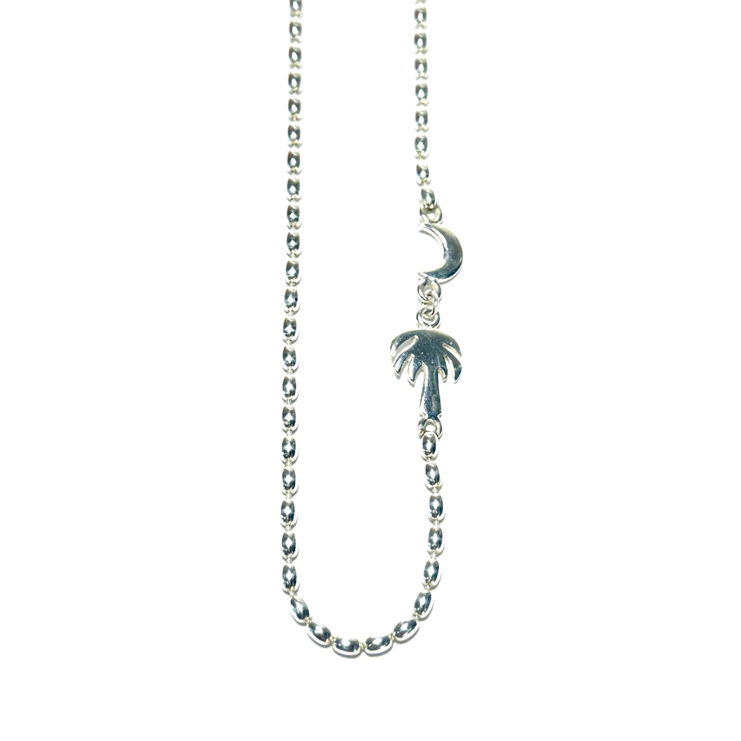 Offset Rice Bead and Palmetto/Moon Necklace
