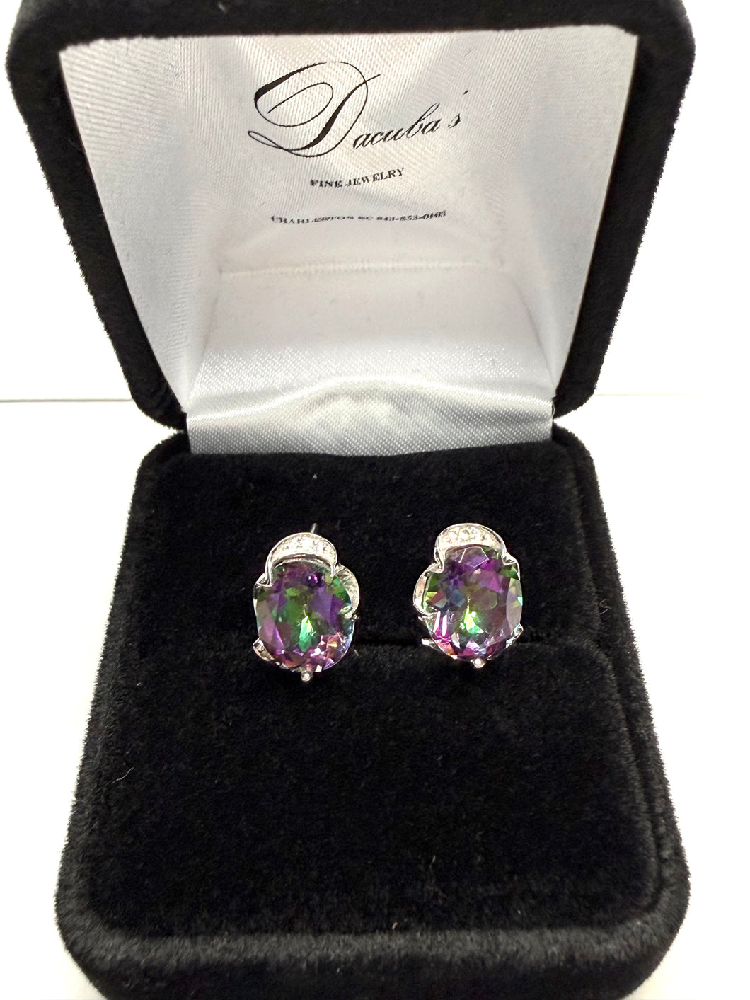 14kt Gold Mystic Topaz & Diamond Earrings