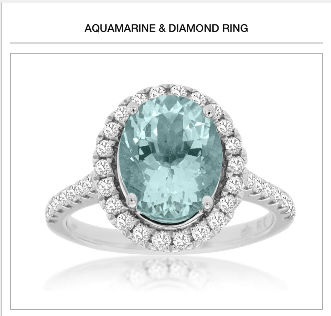 14kt Gold Aquamarine & Diamond Ring