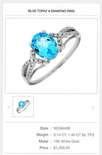 Load image into Gallery viewer, 14kt Gold Blue Topaz &amp; Diamond Ring
