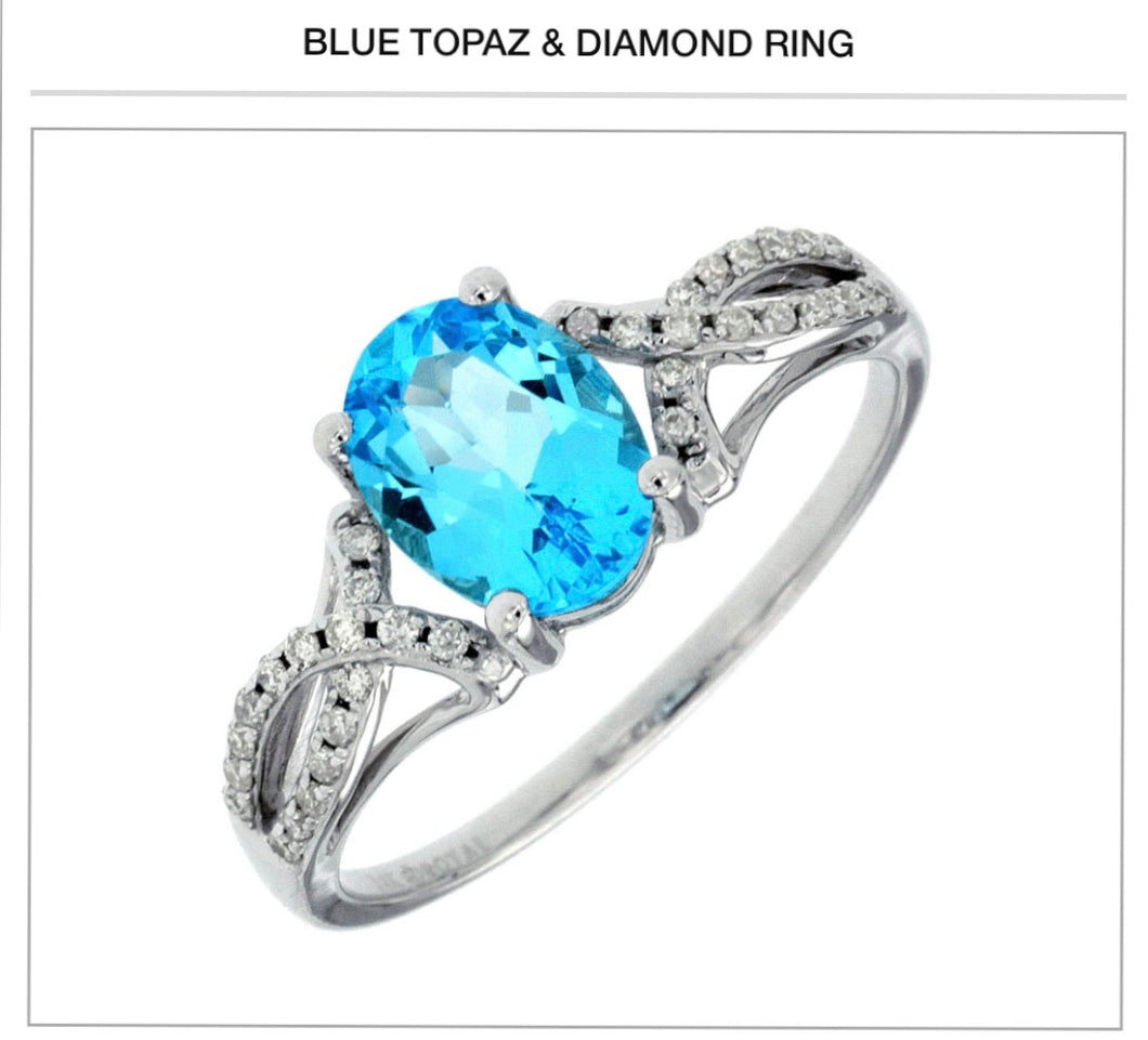 14kt Gold Blue Topaz & Diamond Ring