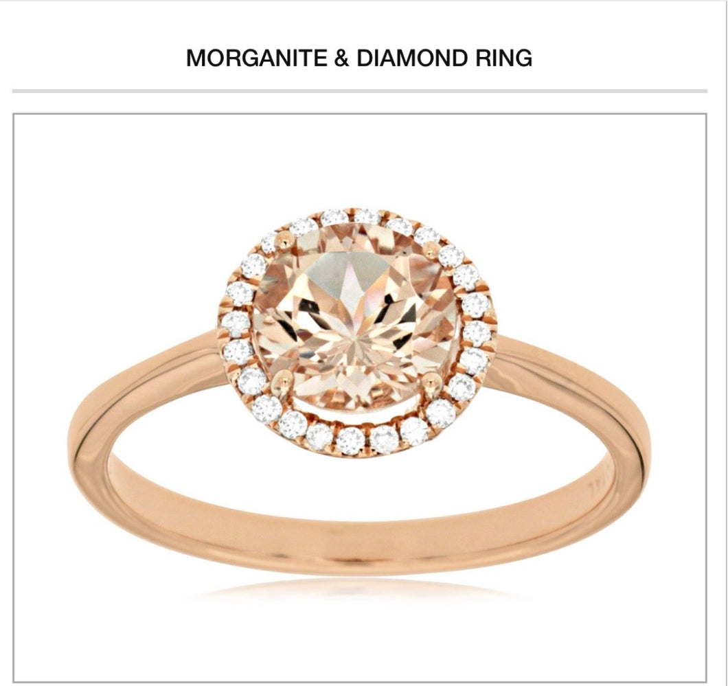 14Kt Gold Morganite & Diamond Ring