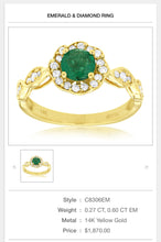 Load image into Gallery viewer, 14kt Gold Emerald &amp; Diamond Ring
