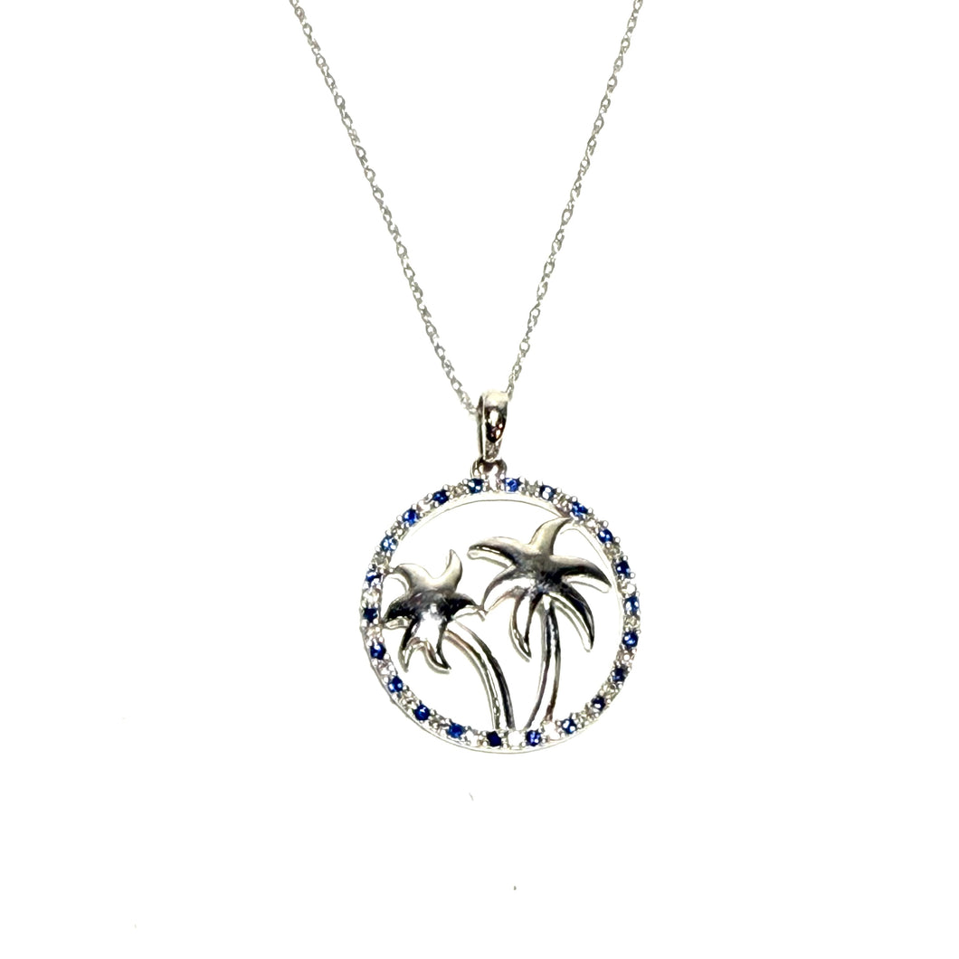 14kt Gold Diamond & Sapphire Palmetto Tree Necklace