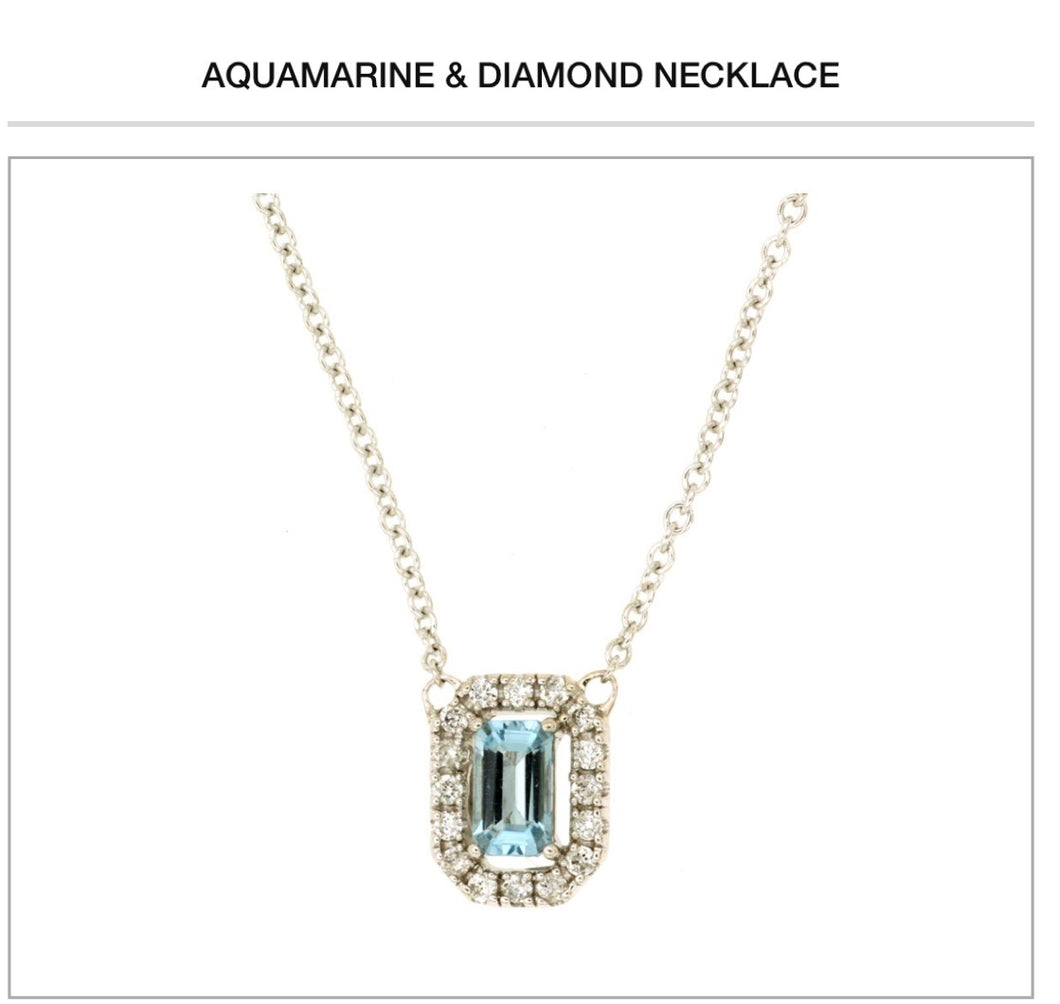14kt Gold Aquamarine & Diamond Necklace