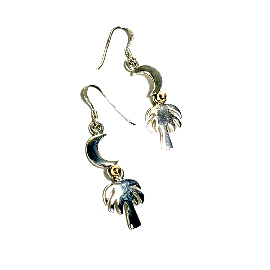 Sterling Silver & 14kt Gold Palmetto & Moon Earrings