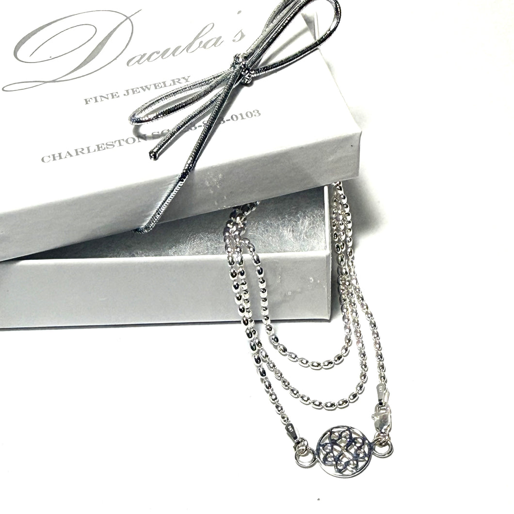 Sterling Triple Wrap Rice Bead & Southern Gate Bracelet/Necklace (SM)