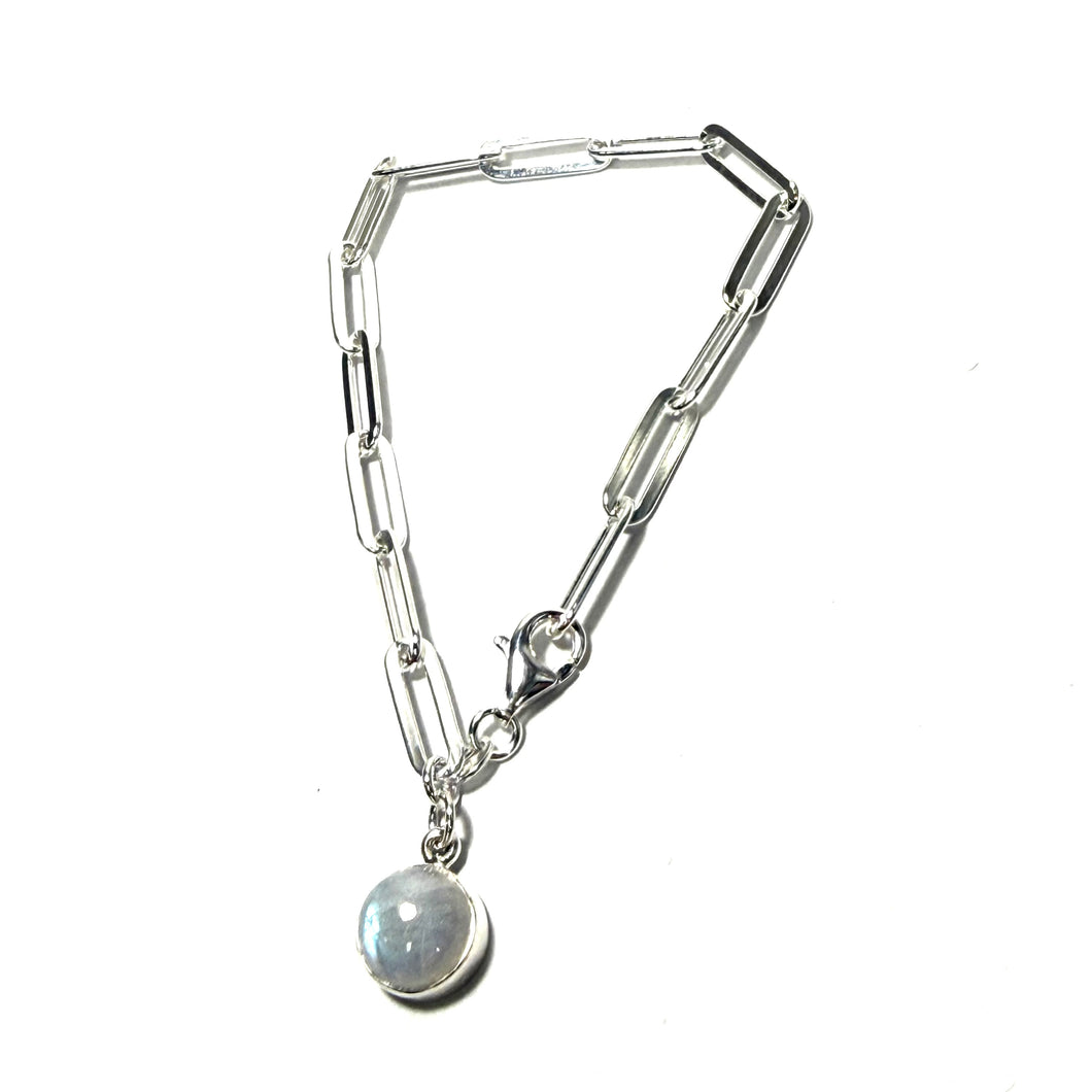 Sterling Moonstone & Paperclip Bracelet