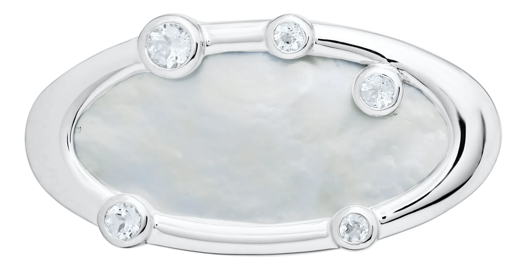 SS OVAL M-O-P& WHT TOPAZ CLASP