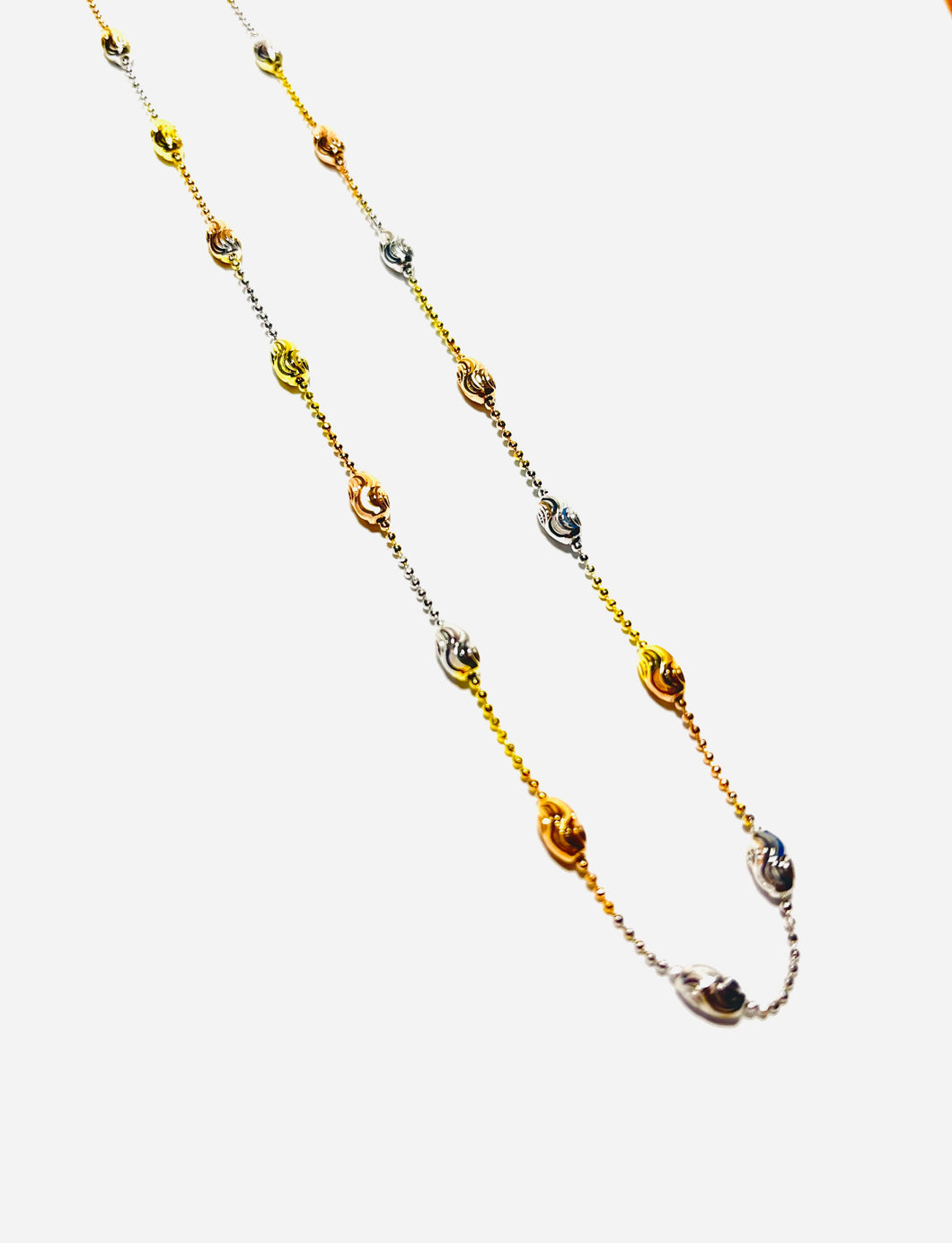 Sterling Tri-gold Vermeil Station Rice Bead Necklace